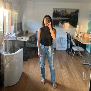 Size 0 garage distressed girlfriend jeans blue